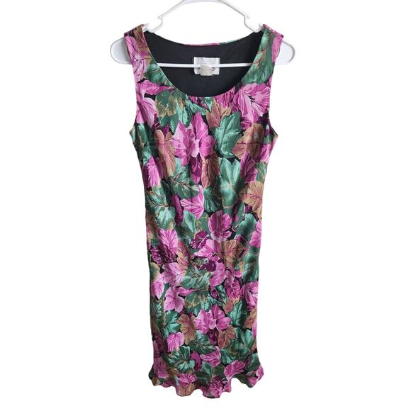 Vintage DJ Summers Womens Sz 8 Midi Length Sleeveless Dress Pink Green Floral - Picture 1 of 3